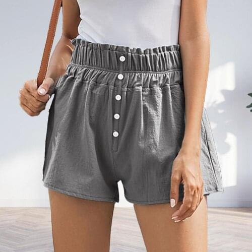 Women Shorts A-line Wide Leg Summer Solid Color High Waist Buttons Shorts for Dating