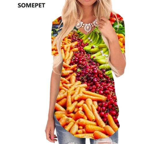 SOMEPET Fruit T Shirt Women Food Tshirts Printed Colorful Shirt Print Harajuku V-neck Tshirt Womens Clothing Fashion Cool New