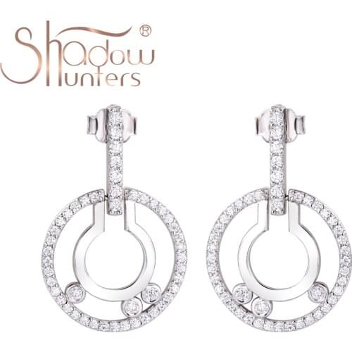 SHADOWHUNTERS Original 925 Sterling Silver Luxury Drop Earrings With Zircon Round Pendant Big Earings For Female Jewelry Gift