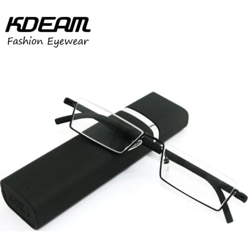 TR-90 Half Metal Frame Slim Portable Black/Red Compact Reading Glasses Anti Eye Fatigue With Box Strength +1.0 - +4.0 Kdeam