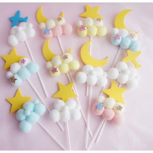 2pcs Noble Multicolor Ball Flower Cake Topper for Birthday Decoration Baby Shower Anniversary Baking Supplies Blue Dessert Love