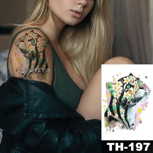Waterproof Temporary Tattoo Sticker Watercolor leopard cherry pattern animals Water Transfer body art flash fake tatoo