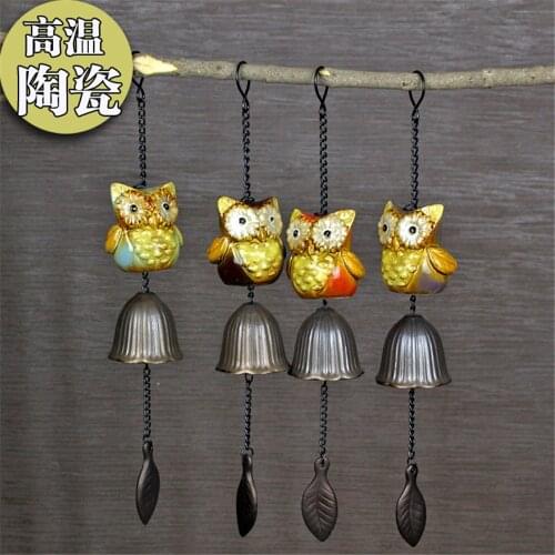 Japan Style Cartoon Ceramic Owl Hanging Wind Chimes Crafts Living Room Wall Decoration Ornaments Home Decor Accessories