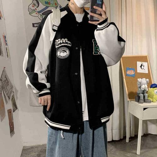 Y2K Womens Zip Up Bomber Jacket Harajuku Boyfriend Baggy Baseball Coat Ribcage Letter Pattern Punk Streetwear Oversized Jackets