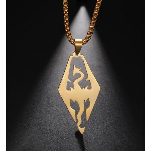 Teamer Beast Skyrim Dragon Necklace for Women Men Ancient Animal Stainless Steel Charm Hip Pop Punk Jewelry Anime Cosplay Gifts