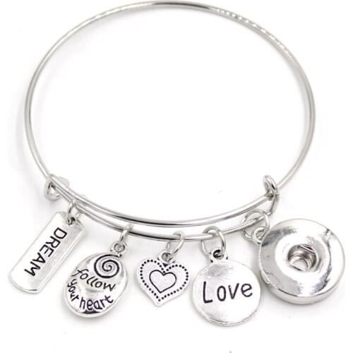 18mm Snap Jewelry follow your Heart Charm Bracelets Women Bracelet Adjustable Bangle Bracelet Snap Bracelet Valentine Gifts