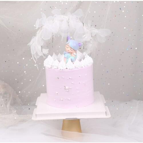 1PC Cute Sleep Baby Boy Girl Lace Cake topper Elegant Resin Wedding Decoration Figurine Casamento Mariage wed decor cake topper