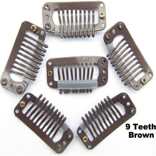 10 Pcs/lot Wig Clips 9-teeth Hair Extension Clips with Back Silicone U Shape Wire Shape Snap Clips for Hair Extensions Tool