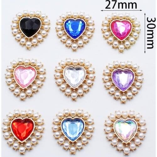 Hot sale 10pcs 27*30mm alloy peach heart pearl multicolor acrylic gift box clothing decoration buckle DIY jewelry accessories