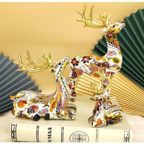 2pcs Graffiti Golden Horn Elk Crafts,Punk Style Table Decor,Colorful Animal Decor,4-10.5 Inch Resin Wedding Gift