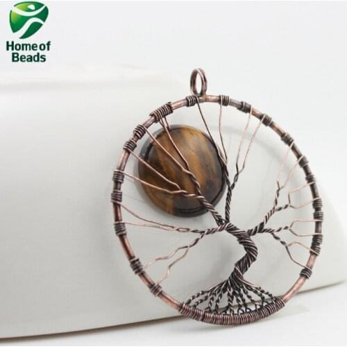2020 New Fashion Wholesale handmade natural stone chips wishing tree pendant NSAP1001