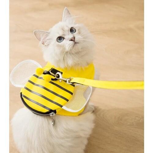 2021NEW! Dog Harness Leash Collar Set Adjustable Soft Cute Bee Pet Cat Breathable Collar Leash Night Luminous Lead Dropshipping