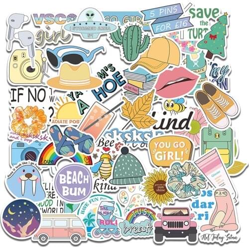 50pcs Fresh Daily Life Waterproof Suitcase Bike Motorcycle Helmet Car Styling Accessories Stickers