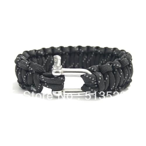FREE SHIPPING NEW Metal Buckle Reflective Paracord Parachute Cord Bracelet Military Survival Life-saving Bracelet