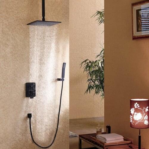 Free ship Modern 1-Handle Solid Brass Ceiling Rain Shower Hand Shower Set System Black NEW WALL mounted