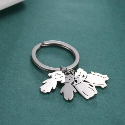 COOLTIME Child Family Keychain Boy Girl Dog Cat Cute Pendant Gift For Mom Stainless Steel Key Ring Men Women Jewelry Accessories
