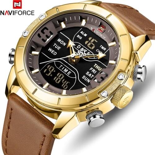 NAVIFORCE Watches Fashion Quartz Men Watch Leather Waterproof Military Mens Watches Analog Digital Male Clock Relogio Masculino