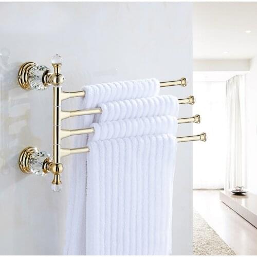 Leyden Zinc-Alloy And Crystal Activity Four Layer Towel Bars Movable Gold-plating Towel Rack Towel Holder Bathroom Accessories