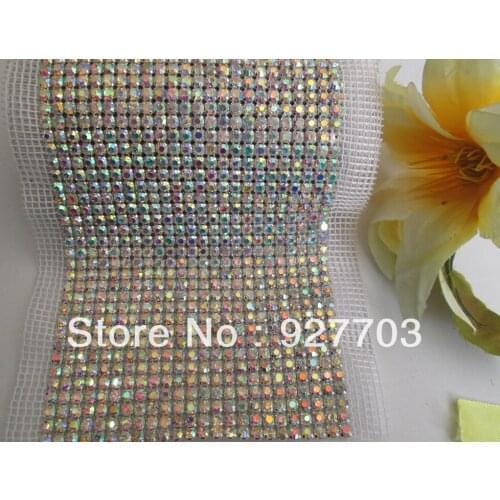 CM263)1 Yards 12mm SS20 24 Rows AB Crystal Bling Rhinestone Mesh Wedding Tier Trim