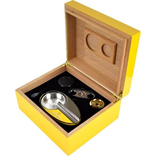 COHIBA Piano Finish Cedar Cigar Humidor Box with Cigar Ashtray & Cigar Cutter Set