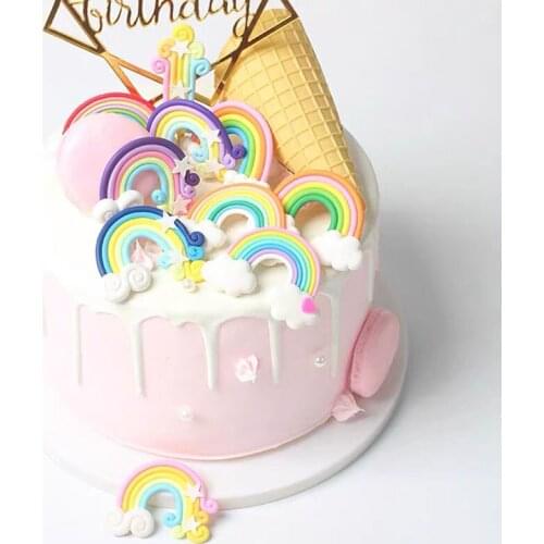 Double-sided Rainbow Cake Decoration Baking Clouds Of Stars Rainbow Candy Color Plug-in Pieces Colorful Ornaments