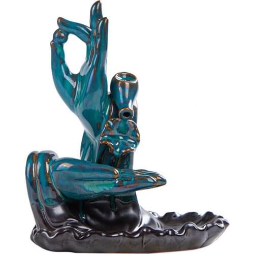 Smoke Waterfall Backflow Ceramic Burner Censer with Non-Slip Cushion 50 Incense