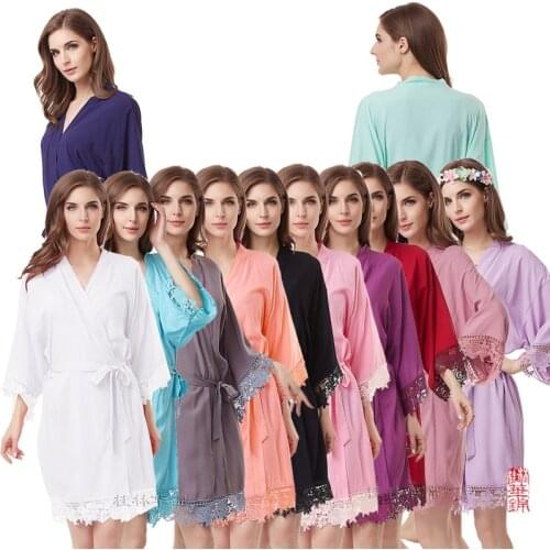 Cotton Kimono Robe Lace Robe Bridesmaid Robes Bridal Party Robes women pajamas sleepwear A300A