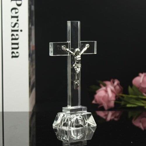 Christian Gifts Crystal Jesus Cross Statue Religious Style Crystal Cross Church Decoration Home Decor Craft Ornament