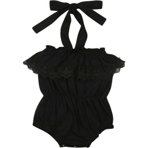 Girl Black Rompers Lace Sling Halter Body Suits Summer One-Pieces Bodysuit Jumpsuit Infant Baby Girl Clothes Top Sunsuit Outfit