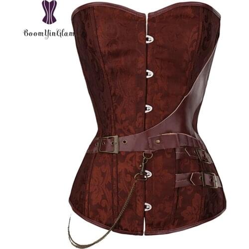 Free Shipping Plus Size Retro Women Bustiers Body Shapewear Brocade Steampunk Corset Top With G String 907