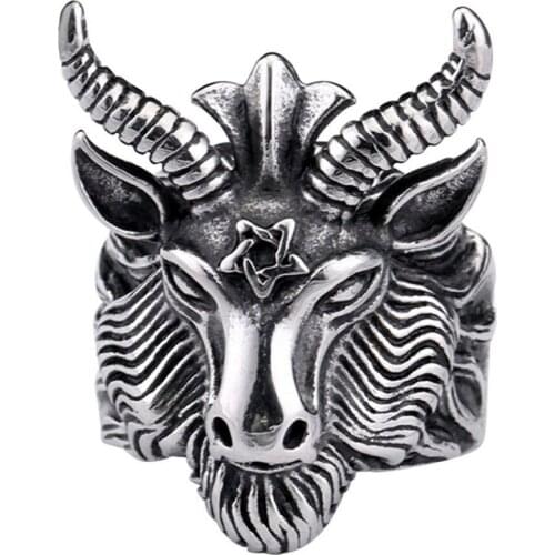 Drop Schip Cool Design Ring 316L Stainless steel Jewelry Vintage Man Bull Hoofd Magic Star Ring