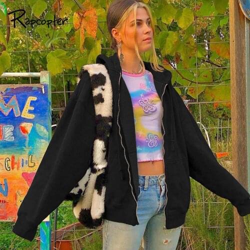 Rapcopter Harajuku Jackets Long Sleeve Hoodies Y2K Preppy Style School Coat Women Zipper Basic Casual Outfits Autumn Winter Coat