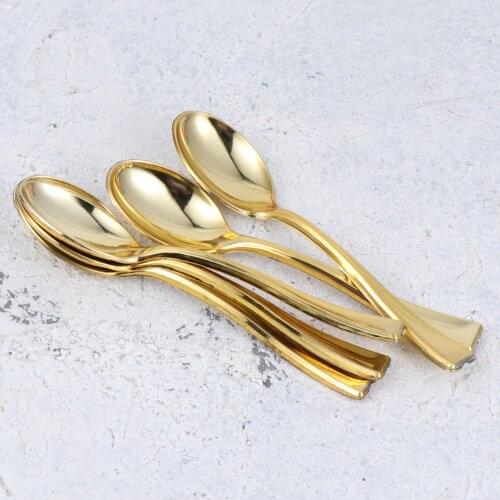 24Pcs Mini Spoons Plastic Cake Spoons Disposable Dessert Spoons Ice-cream Spoons for Home Shop Party Golden