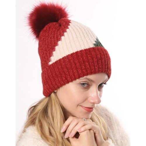 New Autumn Winter Gentle Lady Cotton Simple Cute 3-Color Patchwork Crimped Warm Ear Flaps Knitted Hat Soft Wool Ball Beanie Hats