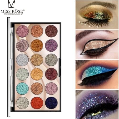 MISS ROSE Glitter Sequin Eyeshadow Palette Waterproof Long Lasting Powder Shiny Pigmented Eye Shadow Makeup Cosmetic Kit