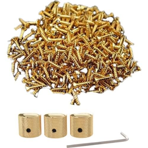 3PCS Gilded Metal Dome Knobs Knurled Barrel ,Gold & 30Pcs Pickguard Screws for Fender Strat/Tele Electric Guitar Bass