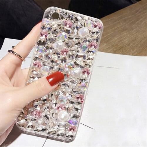 Luxury Fashion 3D Full Bling Jewelled Pearl Diamond Back Phone Case Cover For Samsung Galaxy Note 10 9 8 S20 Ultra S10E/9/8 PlUS