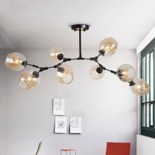 Modern E27 LED Ceiling Lamps Black Gold Bar Stair Dining Room Glass Shade suspension luminaire Ceiling Lights Fixtures 90-265V