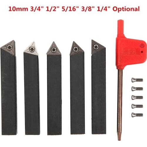 5Pcs Indexable Carbide Turning Cutting Tool 10mm 3/4" 1/2" 5/16" 3/8" 1/4" Turning Tool Cutter For Facing Boring Chamfering