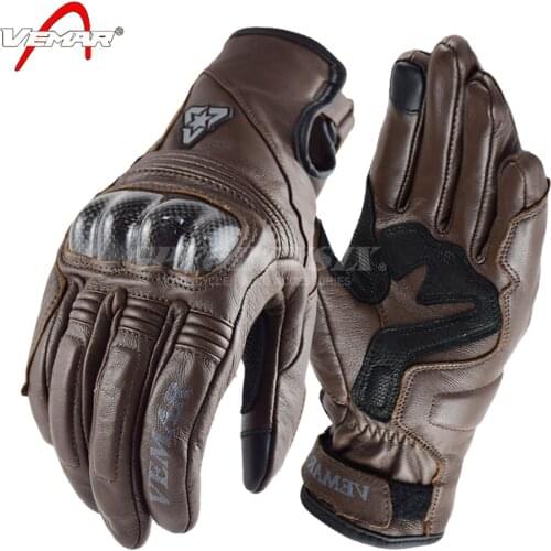 VEMAR Vintage Leather Motorcycle Racing Glove Guantes Moto Luvas Full Finger Motocross MTB Biker Gloves Touchscreen Knight Glove