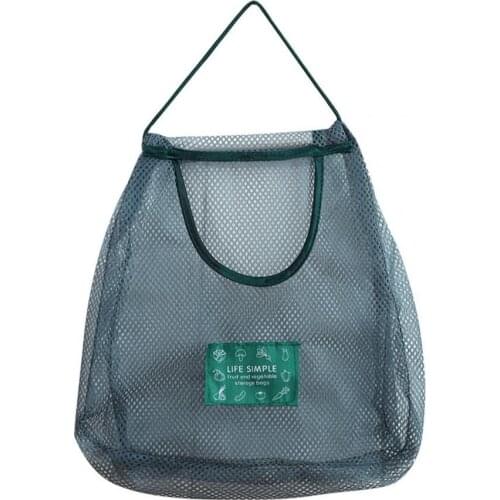 Moistureproof Mesh Bag Ventilative Polyester Hanging Wall-mountable Kitchen Fruit Vegetable Storage Pouch 35cm x 25cm