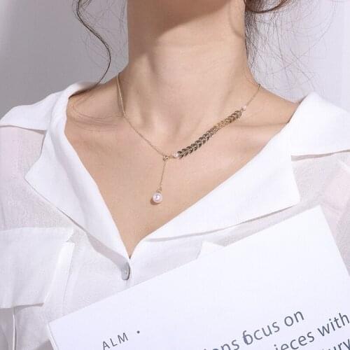 YUN RUO Yellow Gold Color Wheat Ear Pearl Pendant Adjustable Necklace Fashion 316 L Titanium Steel Jewelry Woman Gift Never Fade