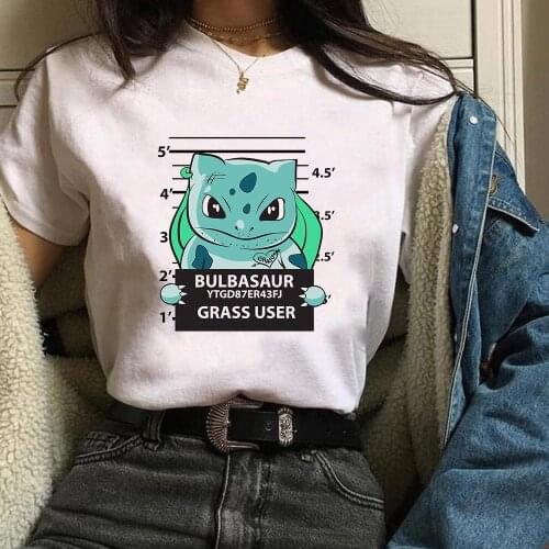 2021 Evil Bulbasaur Pokemon Pikachu Women T-shirt Anime Kawaii Tops Print Casual Short Sleeve Cartoons Aesthetic Clothes Ullzang