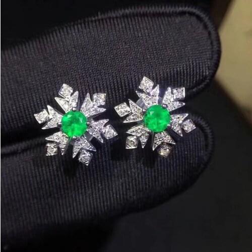 Emerald Earrings Real 925 Silver sterling Round 3.5mm cut Fine Charm Jewelry for Women Gift