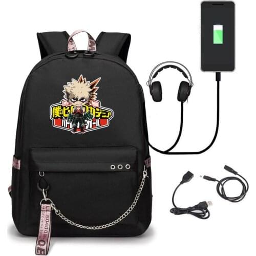 My Hero Academia Anime Women Cute Travel Backpack USB Charging Laptop Backpack Anime Bookbag Nylon School Bags for Teenage Girls