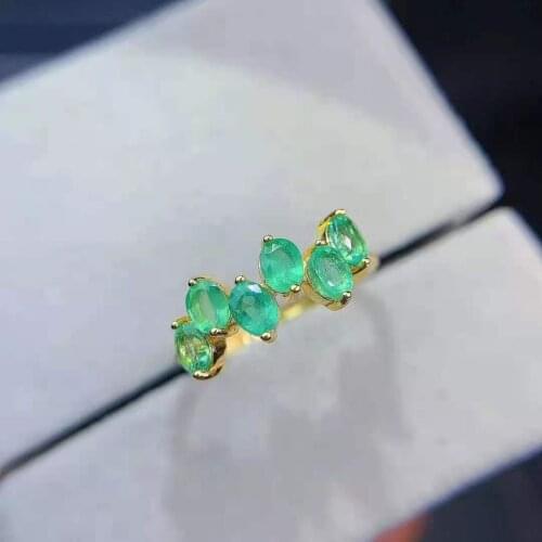 Fine Natural Real 925 Sterling Silver High-quality 3*4 Emerald Row Ring Fashion Wedding Jewelry for Women MeiBaPJFS