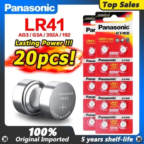 20pcs LR41 Button Cell Batteries Panasonic 100% Original SR41 AG3 G3A L736 192 392A Zn/MnO2 1.5V Lithium Coin Batteries