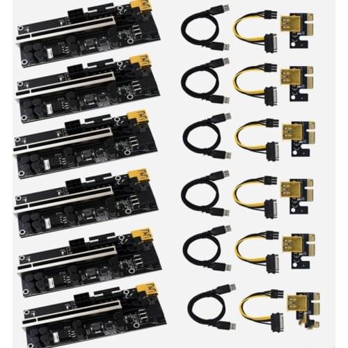 3/6Pcs VER009S Plus USB 3.0 PCI-E Riser VER 009S Express 1X 4x 8x 16x Extender Pcie Riser Adapter Card SATA 15pin To 6pin Power