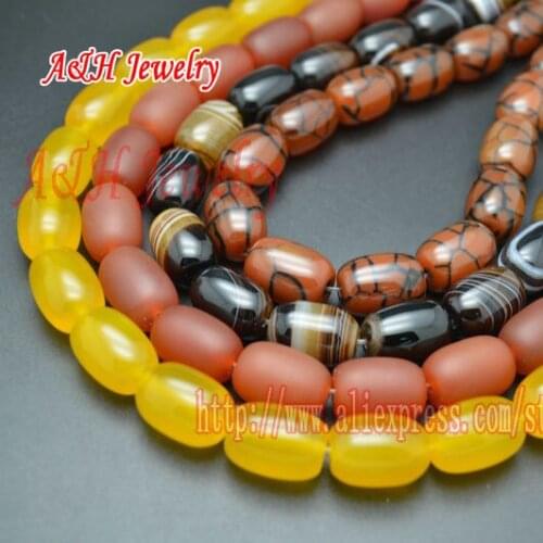 5pcs Mixed Red Yellow Black Color Natural Semi-precious Stone 13x18mm Barrel Shape DIY Beads For Bracelet Making Materials