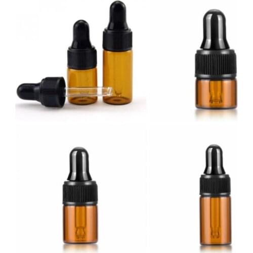 6/12pcs Mini Glass Vial Pipette Cosmetic Bottle 1ML 2ML 3ML Amber Glass Dropper Bottle Essential Oil